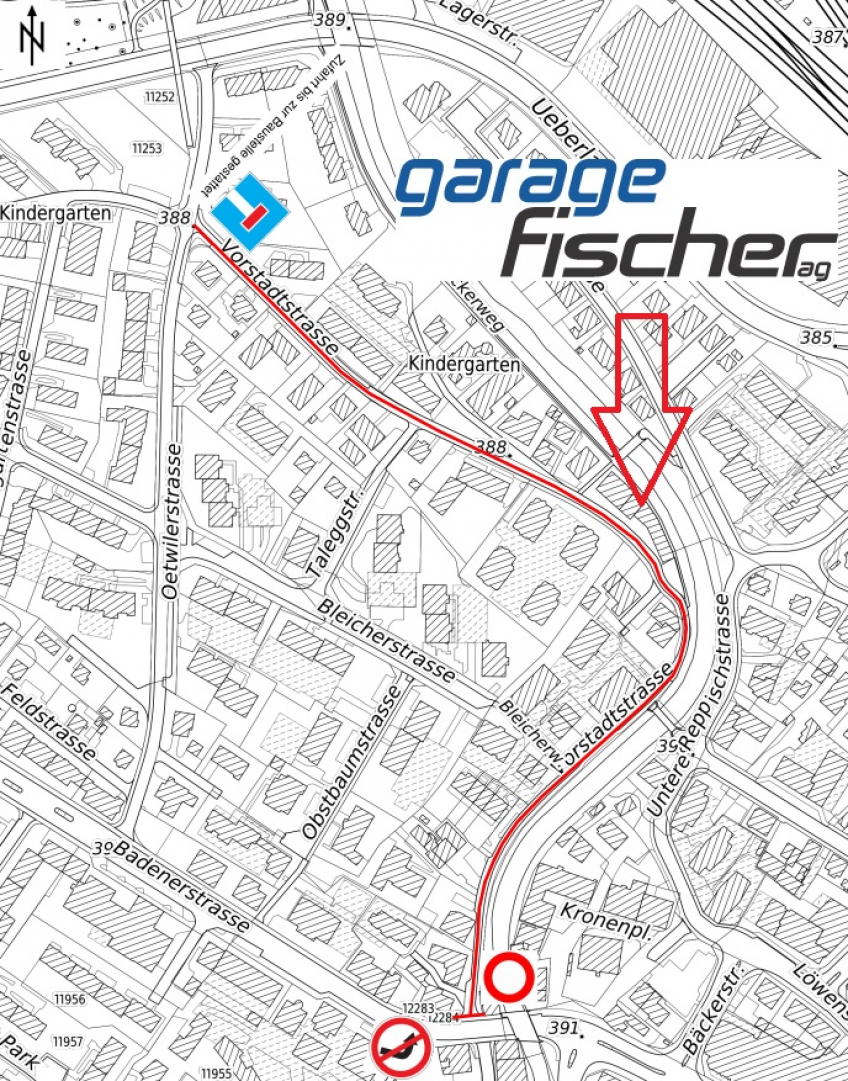Info: Sperrung Einfahrt Vorstadtstrasse in Badenerstrasse während zwei Bauetappen