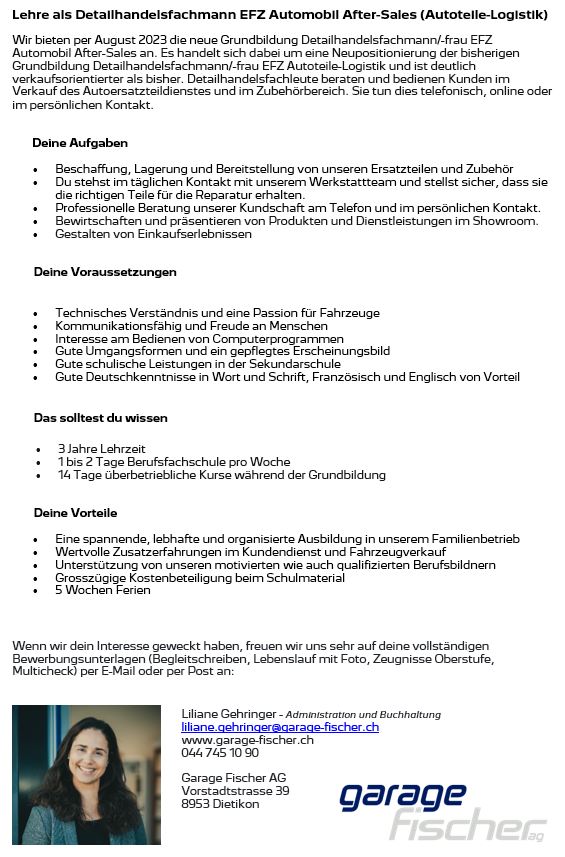 Neue Lehrstelle per August 2023!