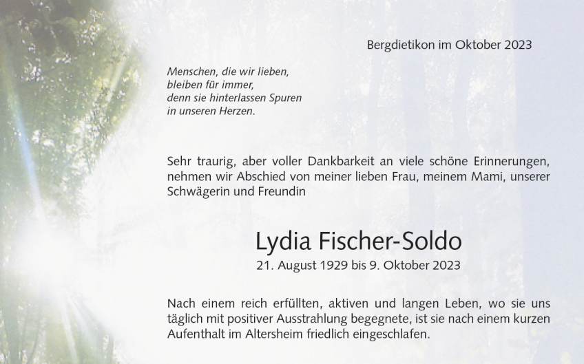 In Gedenken an Lydia Fischer
